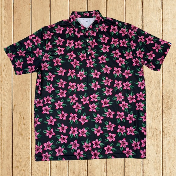 U Suck At Golf Other - U Suck at Golf USAG Mens 3XL Golf Polo Shirt Pink Floral Lily Black Stretch
